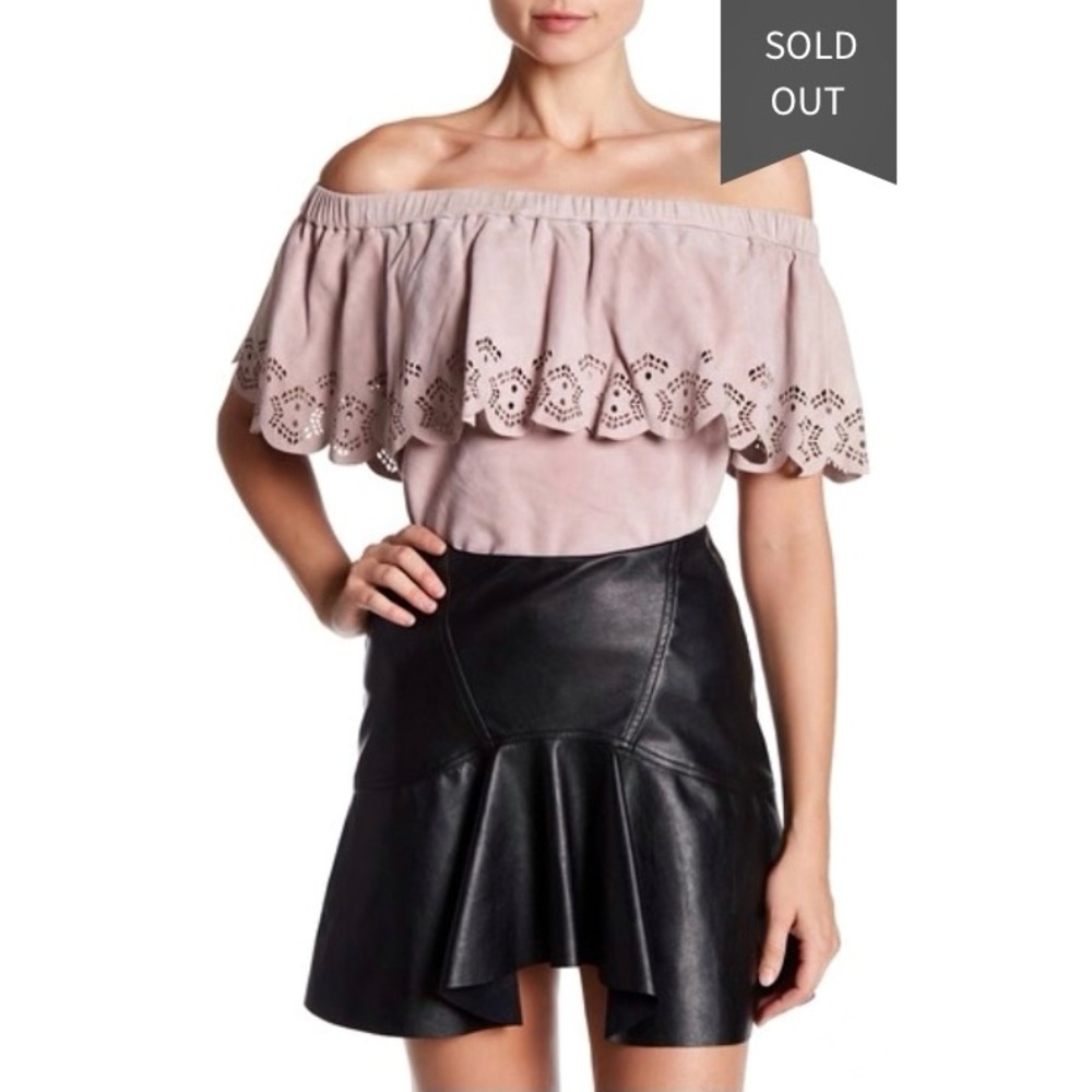 LAMARQUE Renuka Off-the-Shoulder Suede Leather Blouse